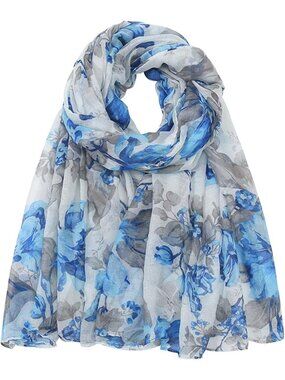 Women's Bright Blue Cover Hijab Cotton Voile Wrap for Spring Fall Scarf Shawl